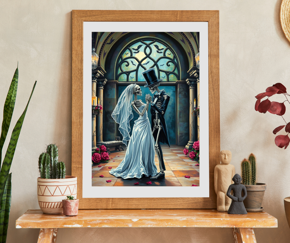 Gothic Wedding Skeleton Puzzle, Dark Fantasy Art Jigsaw Game for Lovers, Halloween Decor, Gift for Friend, Home Activity, Engaging Gift Idea