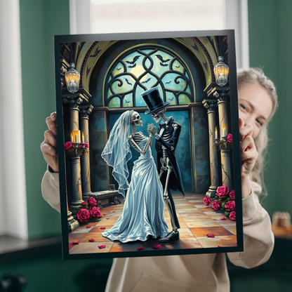 Gothic Wedding Skeleton Puzzle, Dark Fantasy Art Jigsaw Game for Lovers, Halloween Decor, Gift for Friend, Home Activity, Engaging Gift Idea