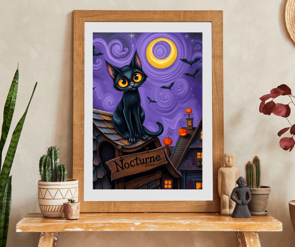 Crooked Rooftop Cat Jigsaw Puzzle, Halloween Black Cat 110, 252, 520, 1014-Piece, Spooky Moon Design, Game Night Activity, Family Fun