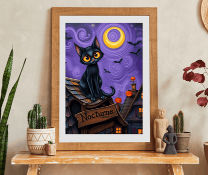 Crooked Rooftop Cat Jigsaw Puzzle, Halloween Black Cat 110, 252, 520, 1014-Piece, Spooky Moon Design, Game Night Activity, Family Fun