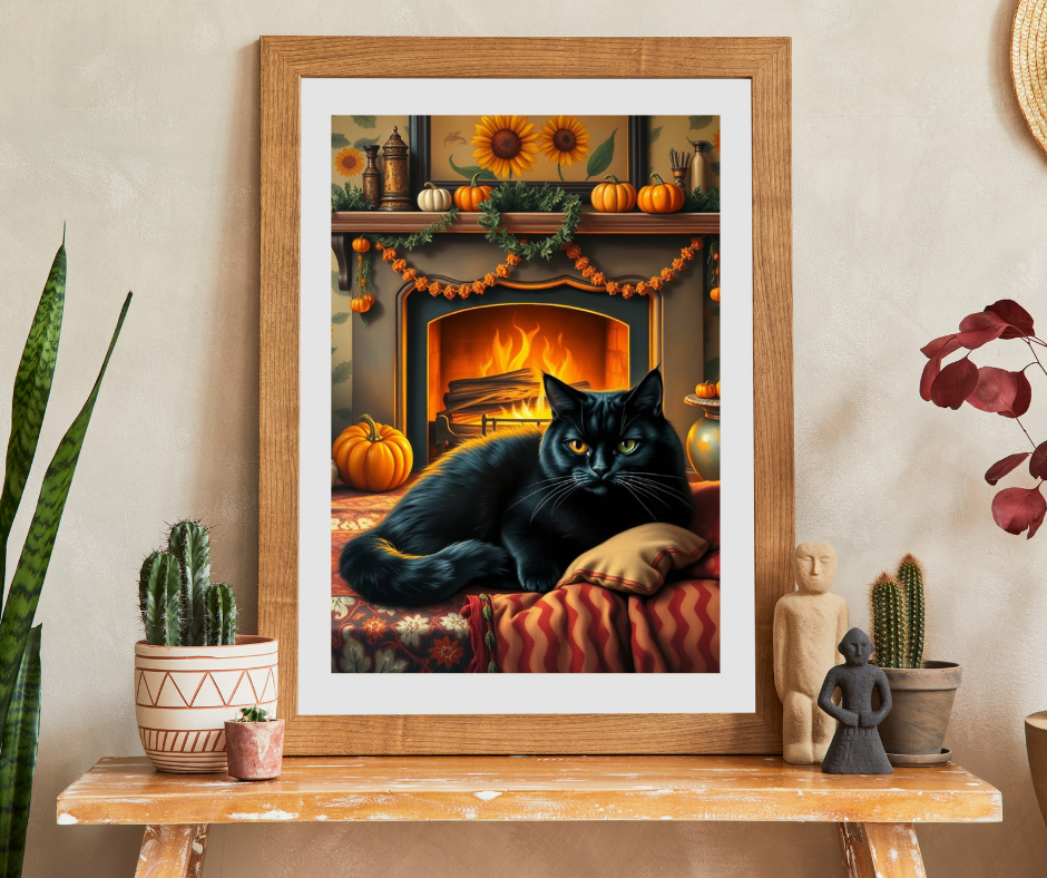 Hearthside Patch Paw Jigsaw Puzzle, Cozy Autumn Adult Folk Art Game with Black Cat and Pumpkins, Gift for Cat Lover, Fall Decor, Family Fun