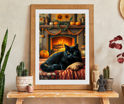 Hearthside Patch Paw Jigsaw Puzzle, Cozy Autumn Adult Folk Art Game with Black Cat and Pumpkins, Gift for Cat Lover, Fall Decor, Family Fun