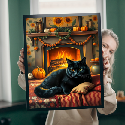 Hearthside Patch Paw Jigsaw Puzzle, Cozy Autumn Adult Folk Art Game with Black Cat and Pumpkins, Gift for Cat Lover, Fall Decor, Family Fun