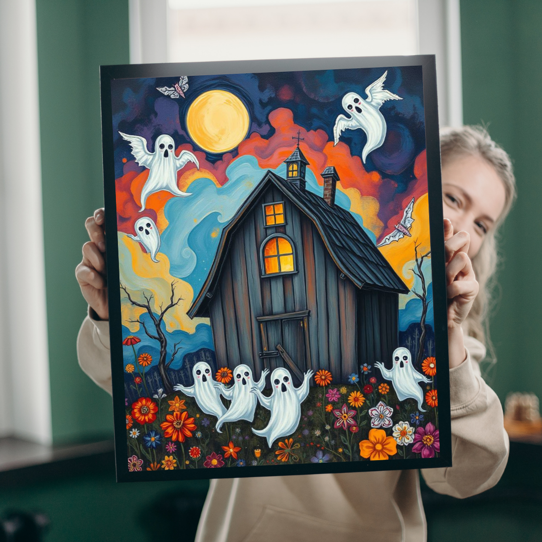 Boo In Bloom Jigsaw Puzzle - Spooky Halloween Haunted House, 110-520 Piece Jigsaw Ghostly Theme, Family Fun Activity, Trick-or-Treat Gift