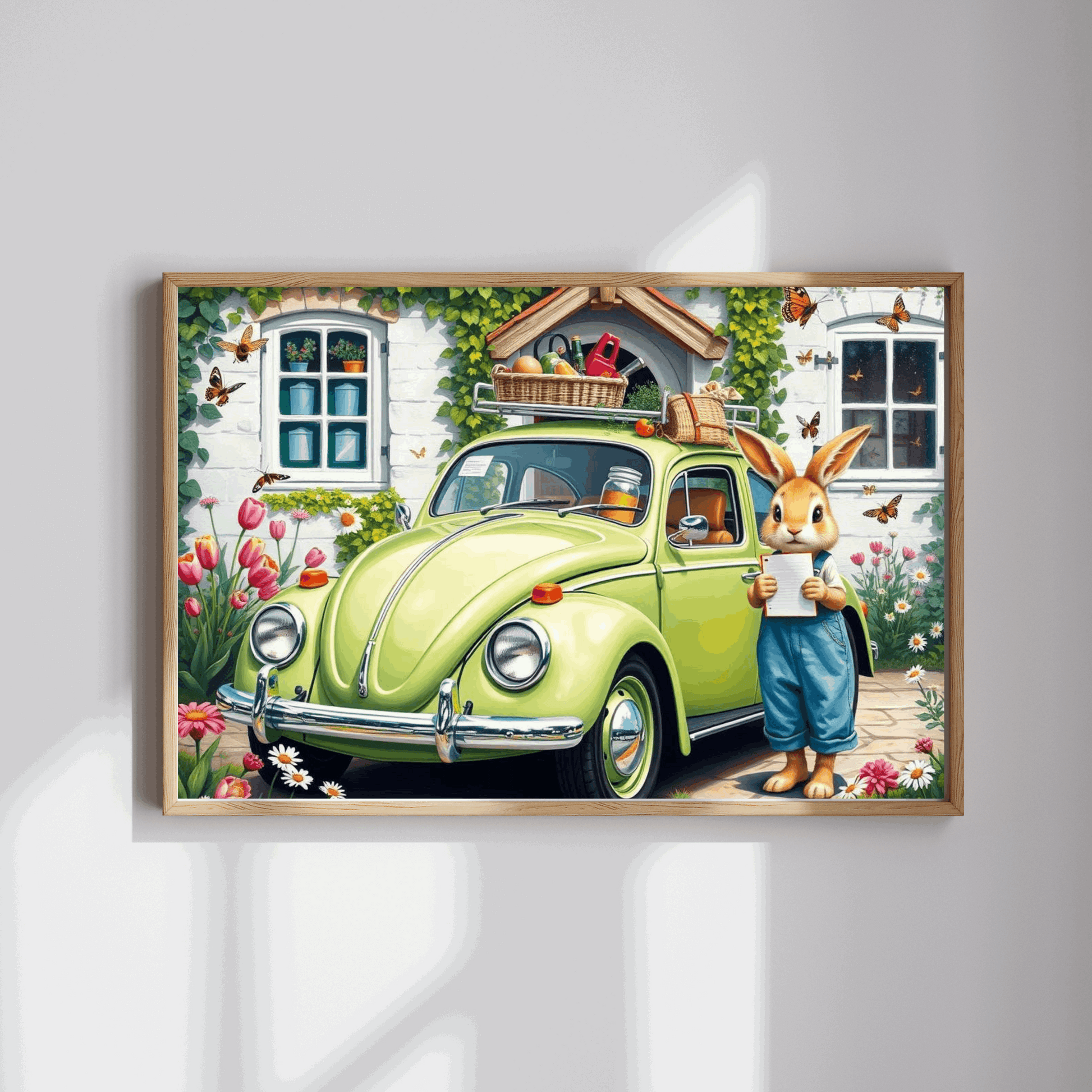 Springtime Garden Delivery Vintage Car Puzzle, Classic Retro Auto Jigsaw Game with Easter Rabbit Puzzle The Puzzle Chest