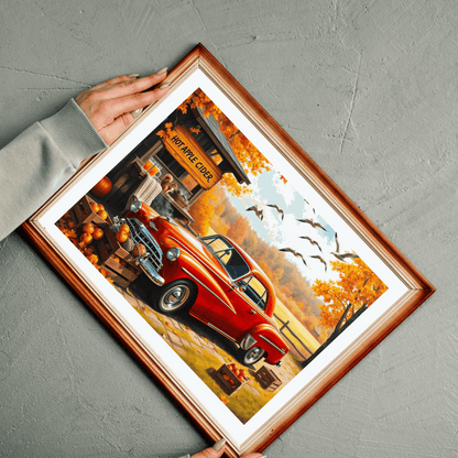 Apple Cider Stand Stop Fall Themed Jigsaw Puzzle - Retro Car Scene, Family Fun Activity, Autumn Decor Gift, Cozy Indoor Entertainment