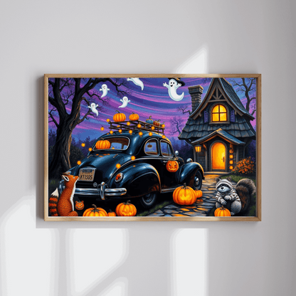 Moonlit Pumpkin Ride Jigsaw Puzzle - Halloween Theme, Spooky Fall Solo or Family Game with Ghosts and Pumpkins, Holiday Gift for Friends Puzzle The Puzzle Chest