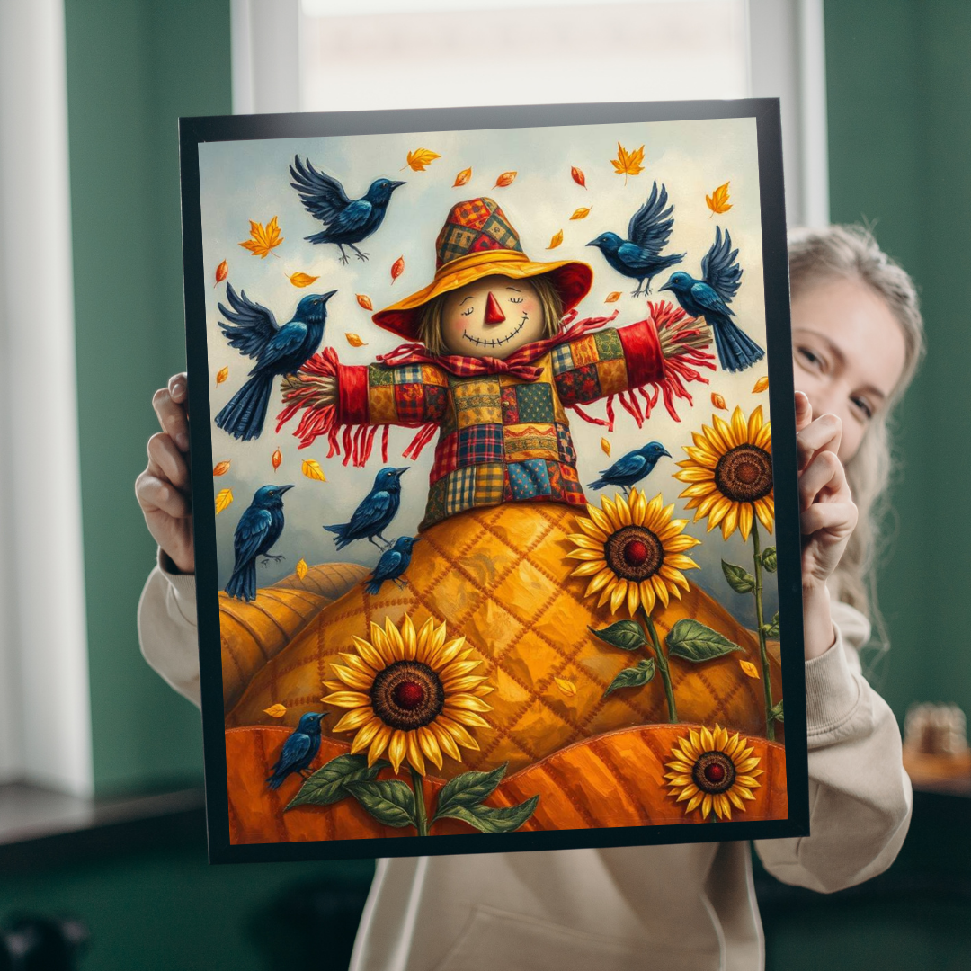 Fall Folk Art Scarecrow Puzzle, Cozy Autumn Jigsaw for Family Game Night, Thanksgiving Fun, Gift for Puzzle Lovers, 110 252 520-piece