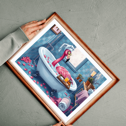 Flamingo Spa Retreat - Cozy Bathroom Puzzle for Adults, Fun Bath Time Art Jigsaw, Unique Gift for Friends, Family Game Night, Brain Teaser