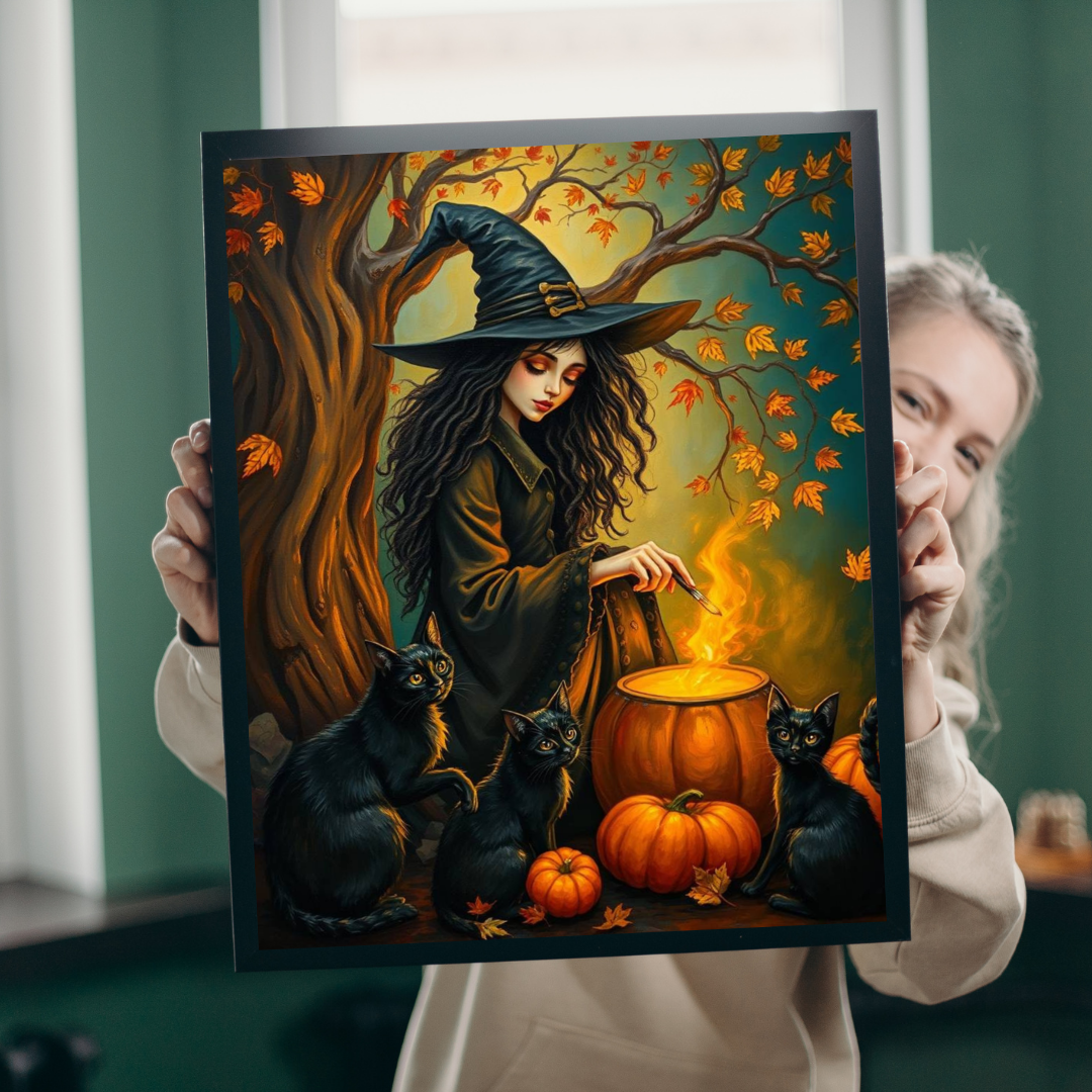 Catspell Cauldron Night Witchy Jigsaw Puzzle, Halloween Scene Perfect for Family Fun, Cozy Nights, Fall Celebrations, Gift for Puzzle Lover