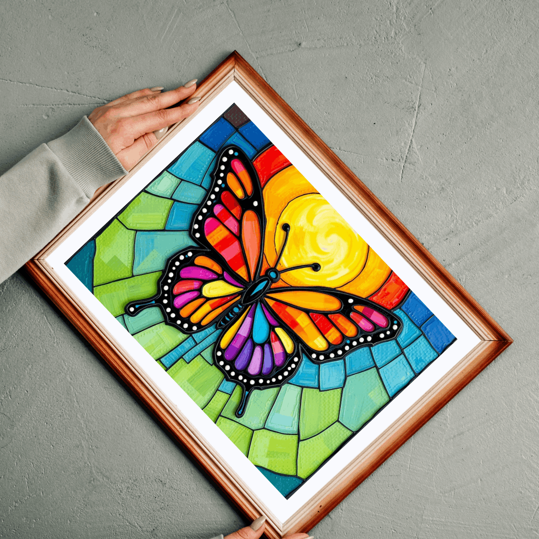 Multicolored Wings Butterfly Puzzle, Stained Glass Style 110-1014 Piece Jigsaw Game, Mindfulness Activity, Family Fun, Holiday Birthday Gift