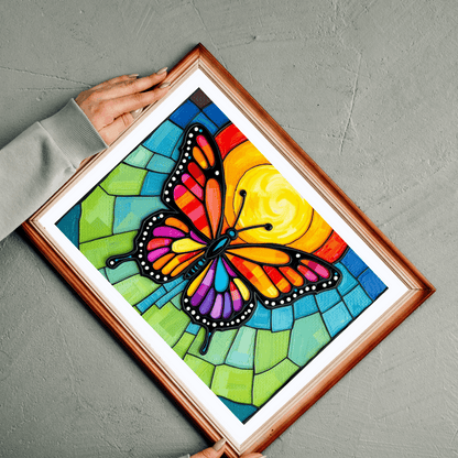 Multicolored Wings Butterfly Puzzle, Stained Glass Style 110-1014 Piece Jigsaw Game, Mindfulness Activity, Family Fun, Holiday Birthday Gift