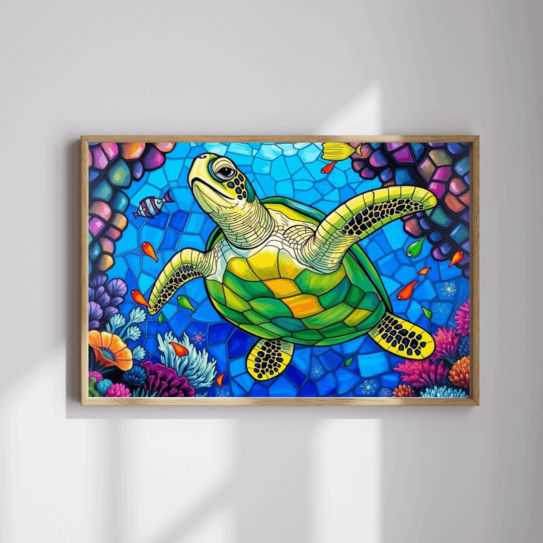 Coral Dreams Sea Turtle Puzzle - Stained Glass Style, 110-1014 Piece Ocean Themed Jigsaw for Solo Fun Family Activity, Marine Life Gift