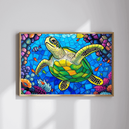 Coral Dreams Sea Turtle Puzzle - Stained Glass Style, 110-1014 Piece Ocean Themed Jigsaw for Solo Fun Family Activity, Marine Life Gift