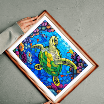 Coral Dreams Sea Turtle Puzzle - Stained Glass Style, 110-1014 Piece Ocean Themed Jigsaw for Solo Fun Family Activity, Marine Life Gift