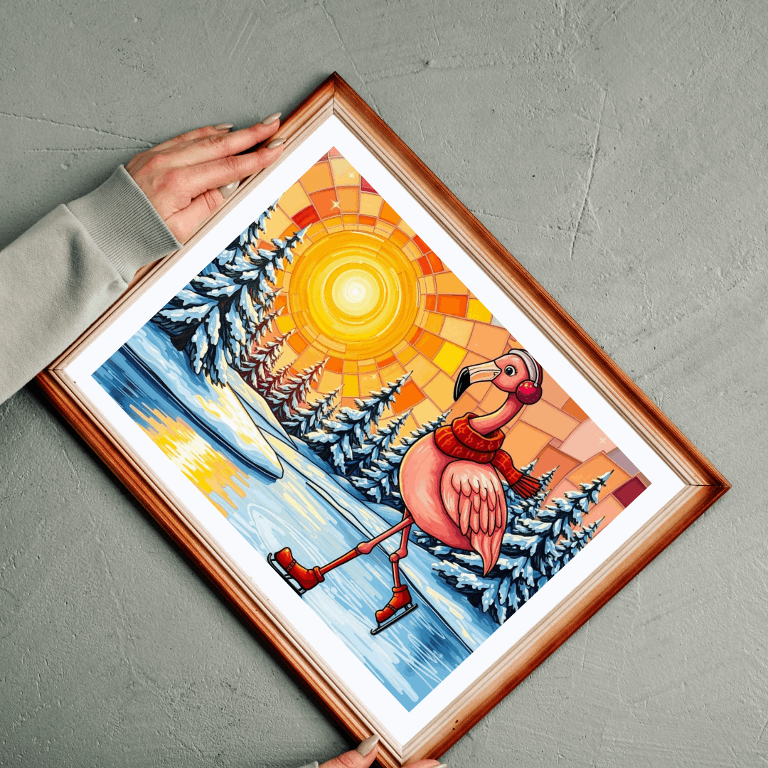 Skating Flamingo Winter Jigsaw Puzzle, Fun Family Activity, Best Birthday Gift for Bird Lovers, Unique Holiday Entertainment, Brain Teaser