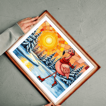 Skating Flamingo Winter Jigsaw Puzzle, Fun Family Activity, Best Birthday Gift for Bird Lovers, Unique Holiday Entertainment, Brain Teaser