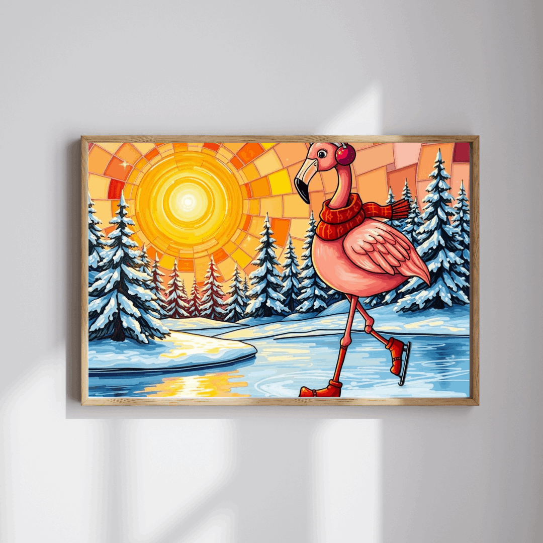 Skating Flamingo Winter Jigsaw Puzzle, Fun Family Activity, Best Birthday Gift for Bird Lovers, Unique Holiday Entertainment, Brain Teaser