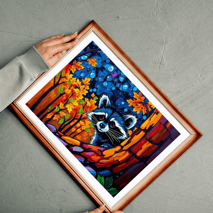 Autumn Nightscape Raccoon Puzzle, Colorful Nature Jigsaw for Solo or Family Fun, Birthday Gift for Animal Lover, Cozy Night In Entertainment