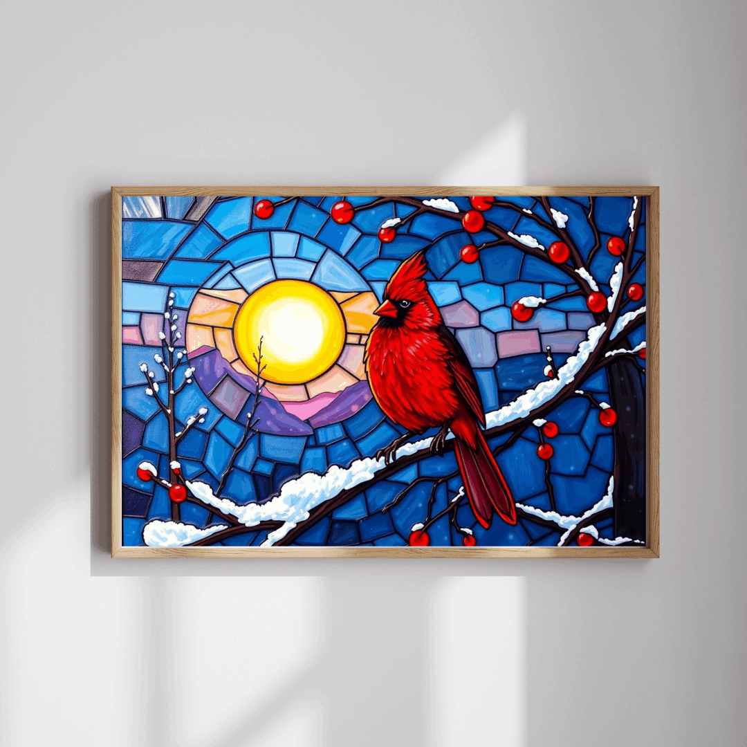 Jewel-Tone Winterbird Puzzle - Colorful Cardinal Jigsaw, Ideal for Family Game Night, Gift for Bird Lovers, Mindful Holiday Entertainment