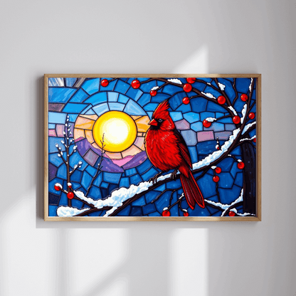 Jewel-Tone Winterbird Puzzle - Colorful Cardinal Jigsaw, Ideal for Family Game Night, Gift for Bird Lovers, Mindful Holiday Entertainment