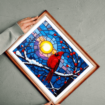 Jewel-Tone Winterbird Puzzle - Colorful Cardinal Jigsaw, Ideal for Family Game Night, Gift for Bird Lovers, Mindful Holiday Entertainment