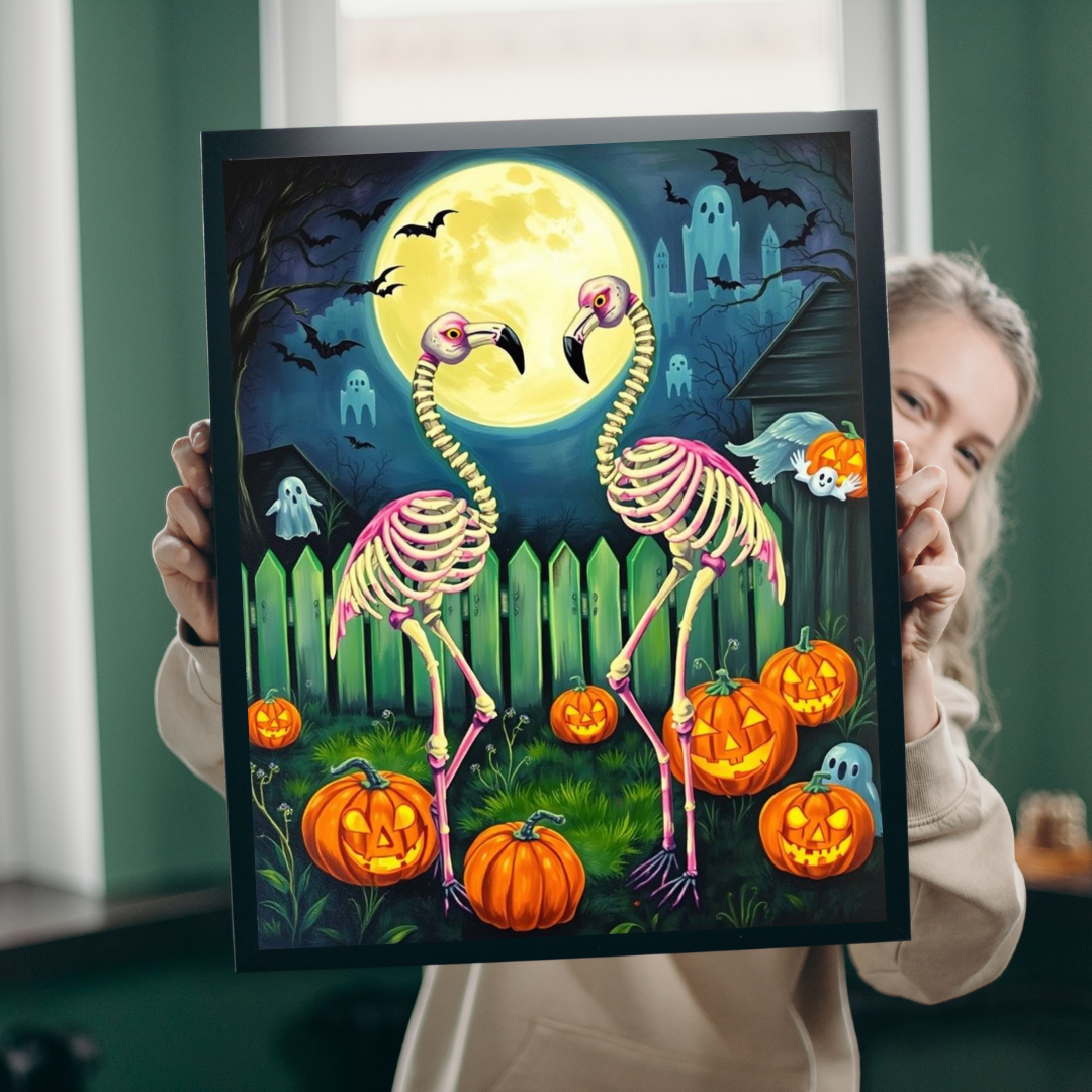 Spooky Garden Waltz Flamingo Jigsaw Puzzle, Halloween-Themed Family Fun Activity, Gift for Puzzle Enthusiast, Festive Puzzle 110-520 Pieces