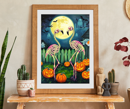 Spooky Garden Waltz Flamingo Jigsaw Puzzle, Halloween-Themed Family Fun Activity, Gift for Puzzle Enthusiast, Festive Puzzle 110-520 Pieces