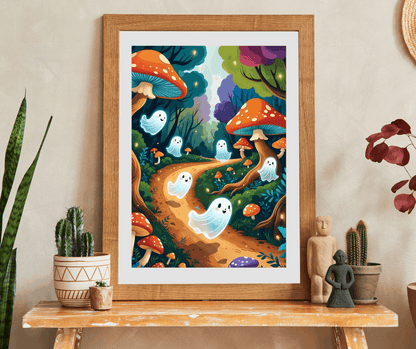 Mystical Forest Ghost Parade Jigsaw Puzzle - Enchanting Ghosts and Mushrooms Halloween Puzzle