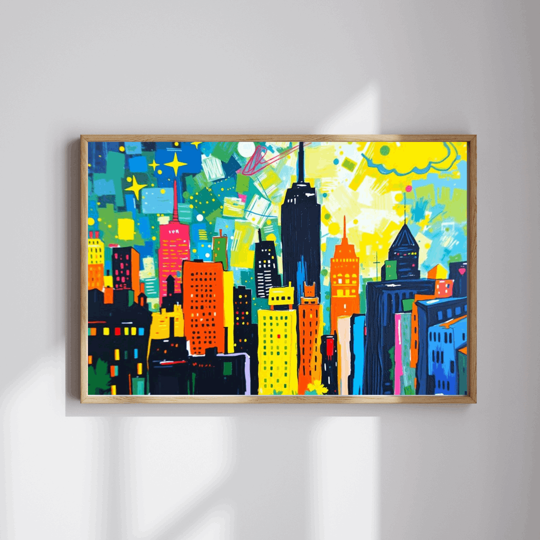 Skyscraper Splendor Jigsaw Puzzle - Vibrant Urban Glow Cityscape Puzzle for Adults