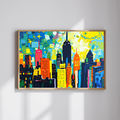Skyscraper Splendor Jigsaw Puzzle - Vibrant Urban Glow Cityscape Puzzle for Adults