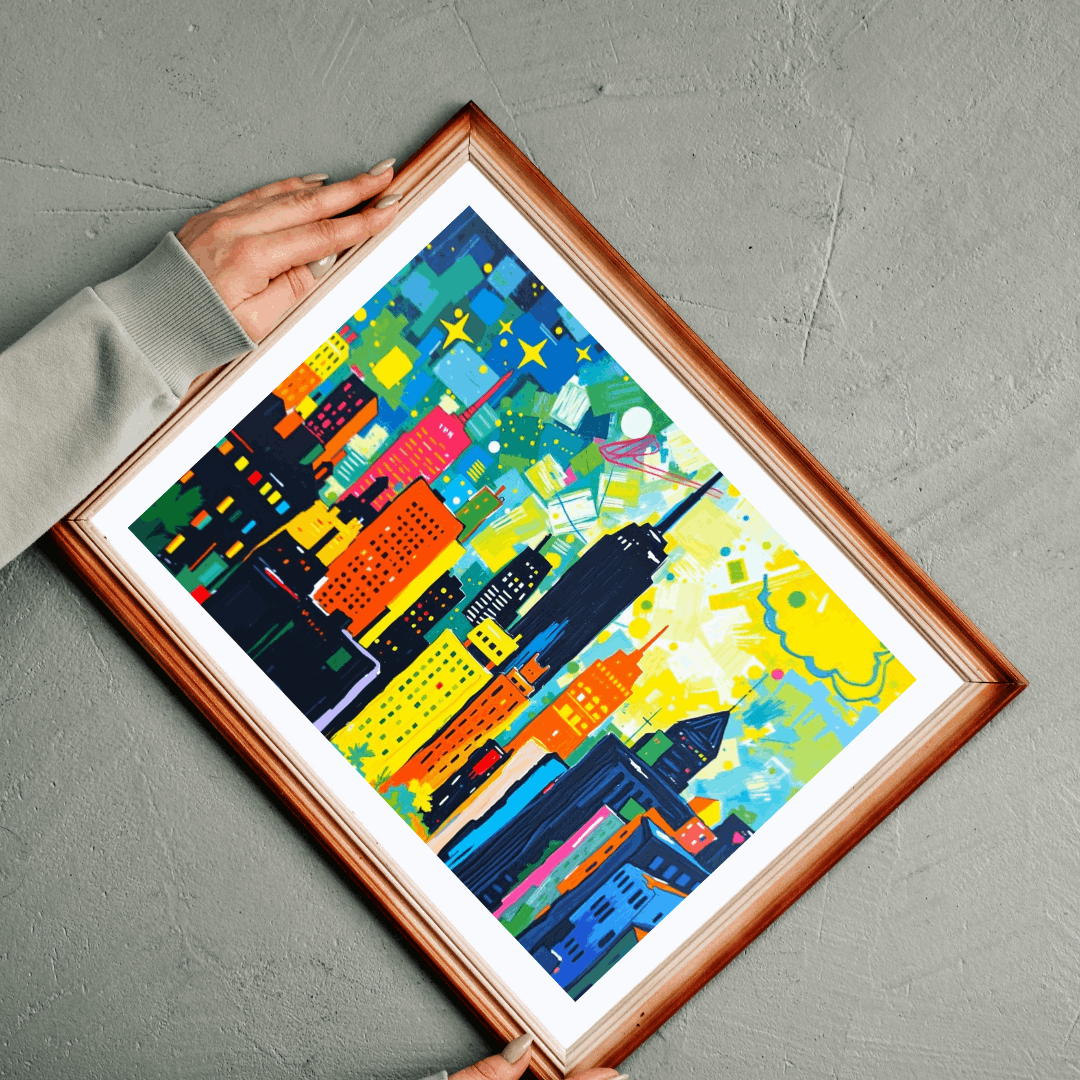 Skyscraper Splendor Jigsaw Puzzle - Vibrant Urban Glow Cityscape Puzzle for Adults