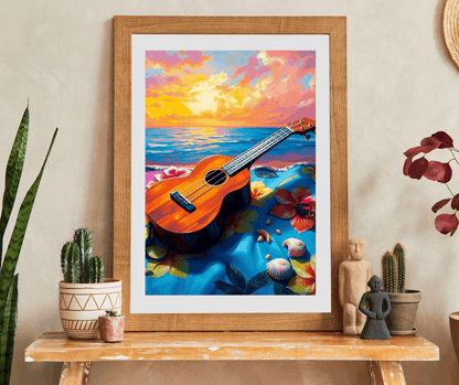 Ukulele Beach Vibes Jigsaw Puzzle - Tropical Hibiscus Towel, Seashells & Sunglasses, Holiday Birthday Gift for Music Lover, Musician