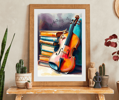 Vintage Violin and Books Jigsaw Puzzle - Musical Notes Swirl Design, Gift for Music Lover, Teacher, or Classical Fans, Entertainment Game