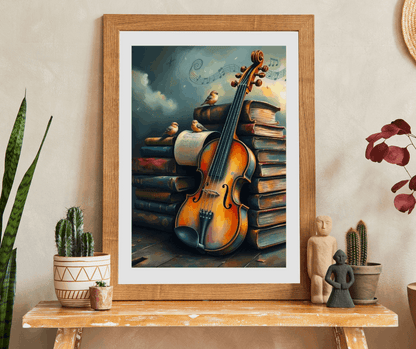 Violin and Storybooks Jigsaw Puzzle with Birds and Music Notes - Gift for Musician, Book Lover, or Teacher, Musical Instrument Puzzle