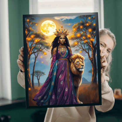 Moonlit African American Princess Puzzle - Savannah Night Jigsaw, Black Woman Art, Afrocentric Artwork Puzzle The Puzzle Chest