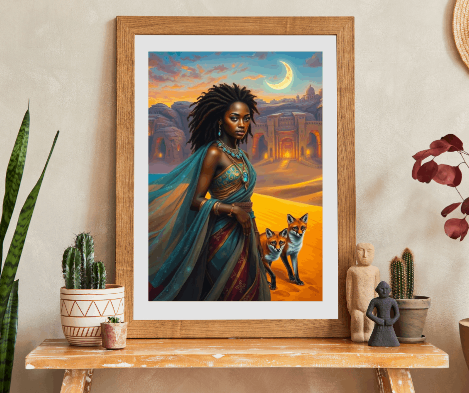 Starlit Desert Princess Puzzle - African American Woman Celestial Skies Jigsaw, Black Art, Afrocentric Artwork Puzzle The Puzzle Chest
