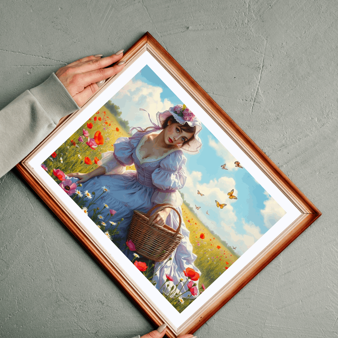 Victorian Elegance in Bloom - 19th-Century Woman in Wildflower Field Jigsaw Puzzle, Vintage-Inspired Scene Puzzle The Puzzle Chest