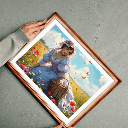 Victorian Elegance in Bloom - 19th-Century Woman in Wildflower Field Jigsaw Puzzle, Vintage-Inspired Scene Puzzle The Puzzle Chest