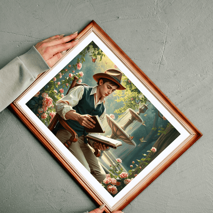 Victorian Garden Sketch Jigsaw Puzzle - 19th-Century Young Male Artist in a Blooming Rose Garden Puzzle The Puzzle Chest