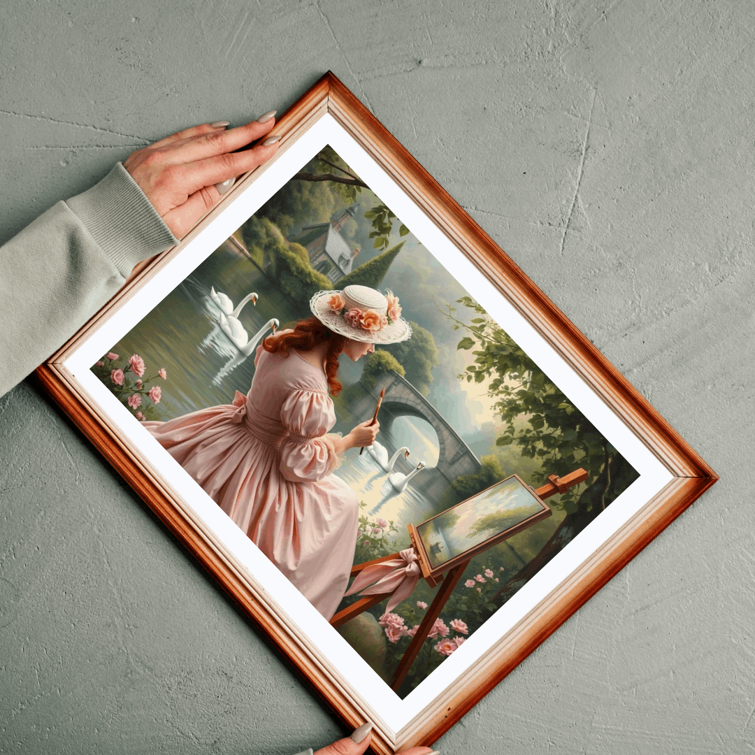 Romantic Lake Painting Jigsaw Puzzle - Victorian Woman, Swans, Stone Bridge & Blossoms, Vintage Style Gift for Art Lover Puzzle The Puzzle Chest