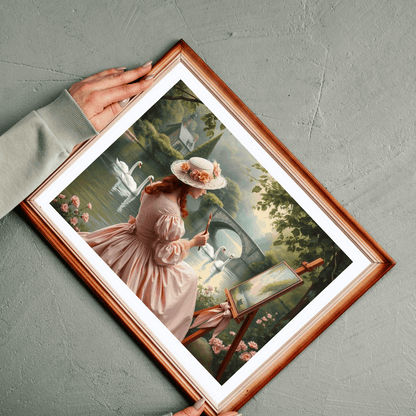 Romantic Lake Painting Jigsaw Puzzle - Victorian Woman, Swans, Stone Bridge & Blossoms, Vintage Style Gift for Art Lover Puzzle The Puzzle Chest