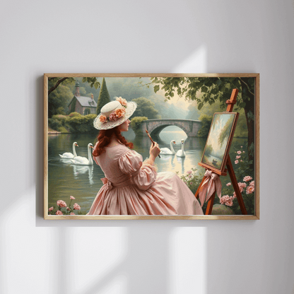 Romantic Lake Painting Jigsaw Puzzle - Victorian Woman, Swans, Stone Bridge & Blossoms, Vintage Style Gift for Art Lover Puzzle The Puzzle Chest