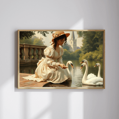 Victorian Lady Feeding Swans by the Pond - Elegant 19th Century Jigsaw Puzzle Scene Puzzle The Puzzle Chest