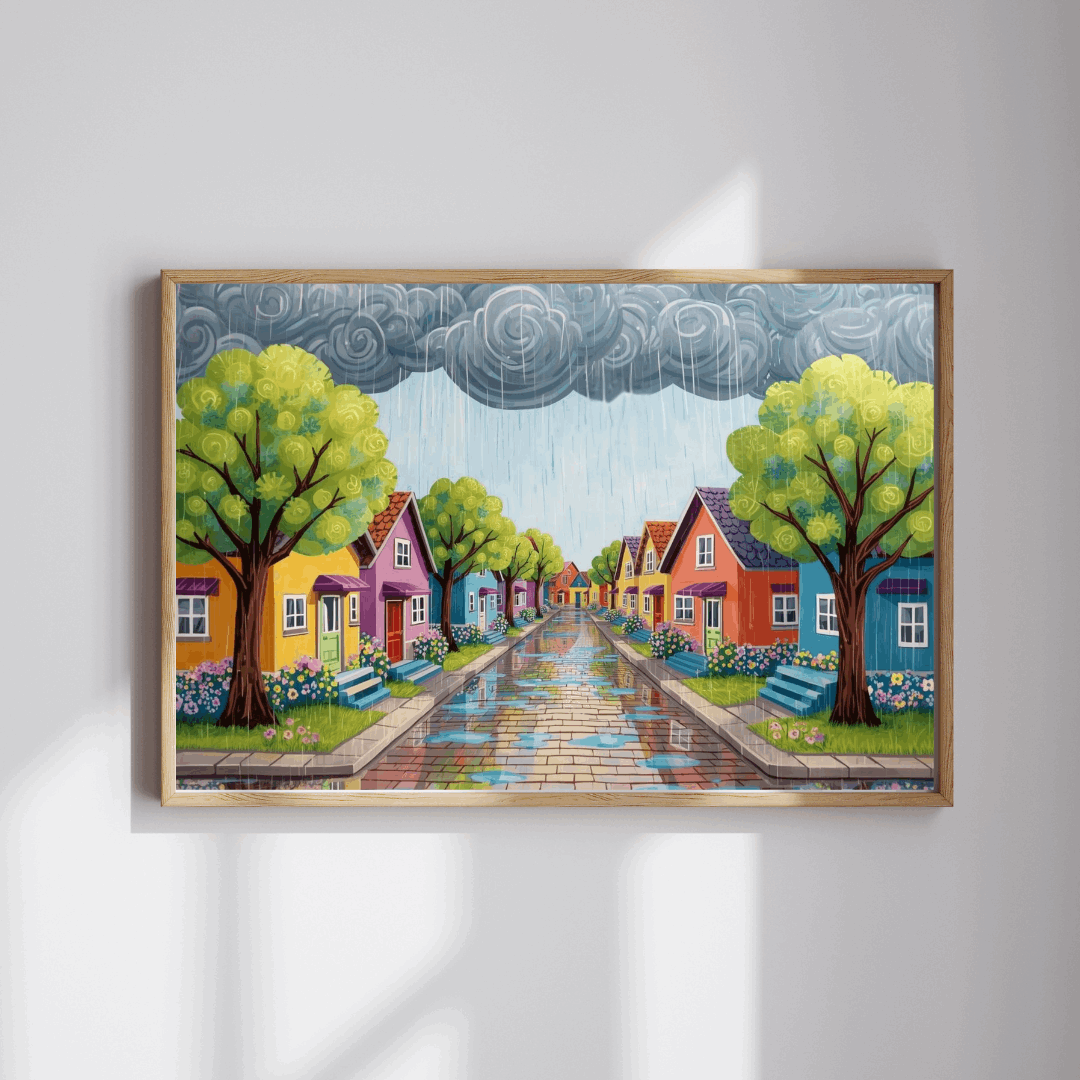 Bloomstreet in Spring Jigsaw Puzzle - Rainy Day In Town Puzzle The Puzzle Chest