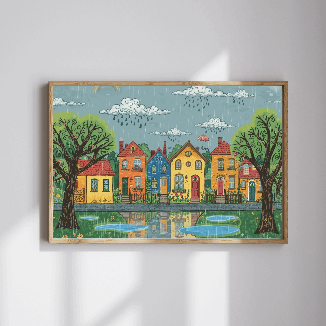 Charming Neighborhood Jigsaw Puzzle - Rainy Day In Town Puzzle The Puzzle Chest
