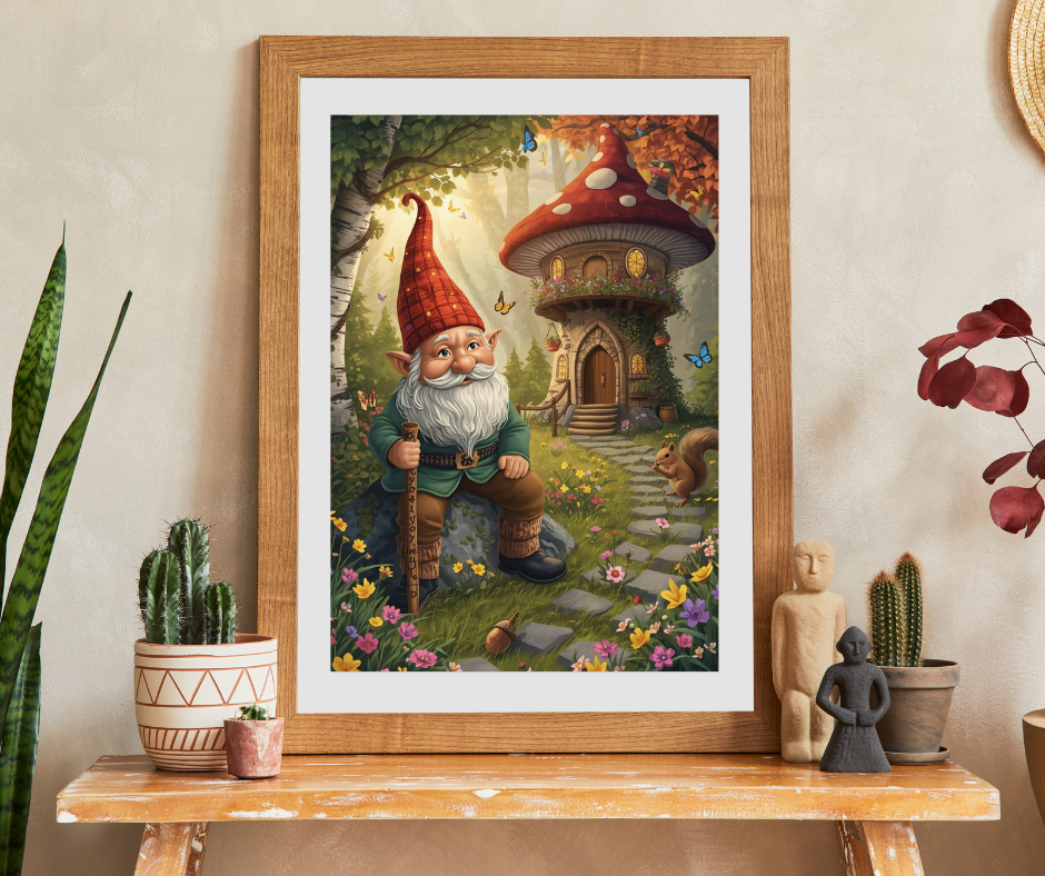 Mystical Gnome Jigsaw Puzzle, Enchanted Woodland Scene with Squirrel and Mushroom House Puzzle The Puzzle Chest