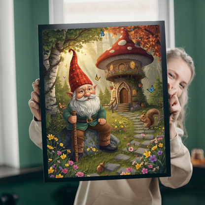 Mystical Gnome Jigsaw Puzzle, Enchanted Woodland Scene with Squirrel and Mushroom House Puzzle The Puzzle Chest
