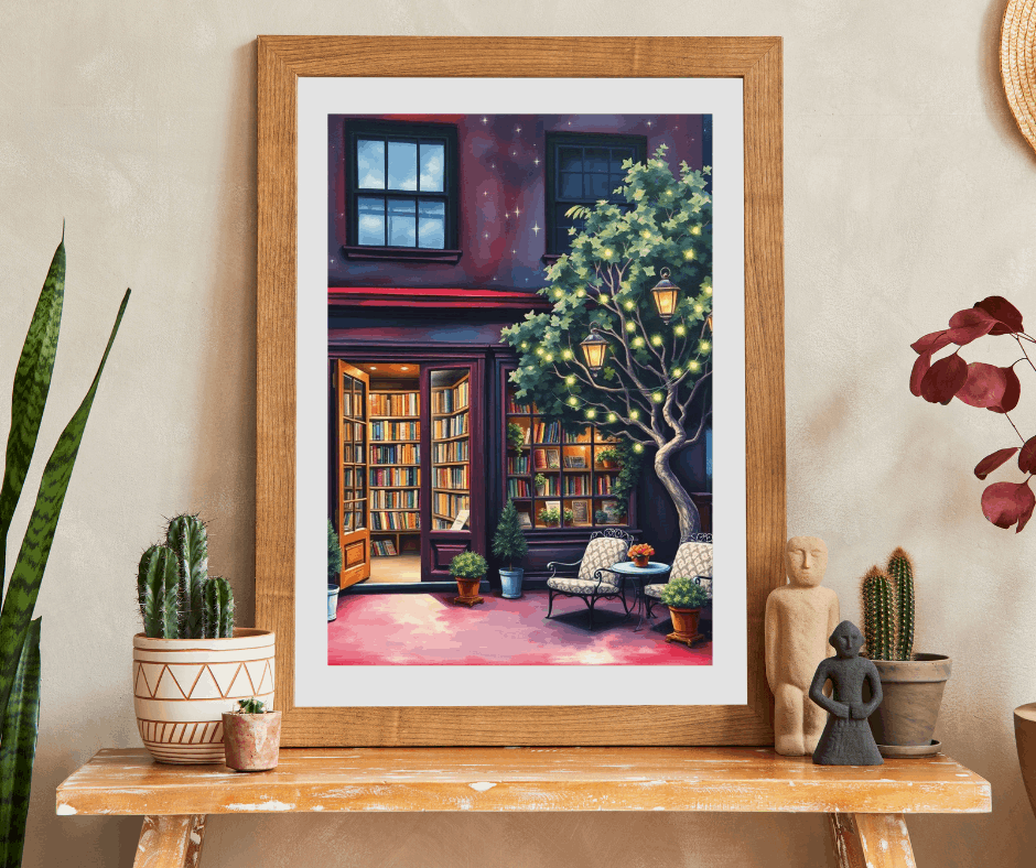Fairy Light Bookstore Jigsaw Puzzle with Outdoor Reading Nook Perfect for Book Lovers Puzzle The Puzzle Chest