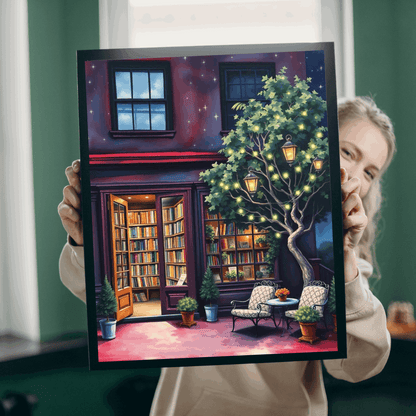 Fairy Light Bookstore Jigsaw Puzzle with Outdoor Reading Nook Perfect for Book Lovers Puzzle The Puzzle Chest